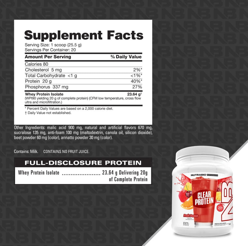 NutraBio Clear Whey Protein Isolate 20svg