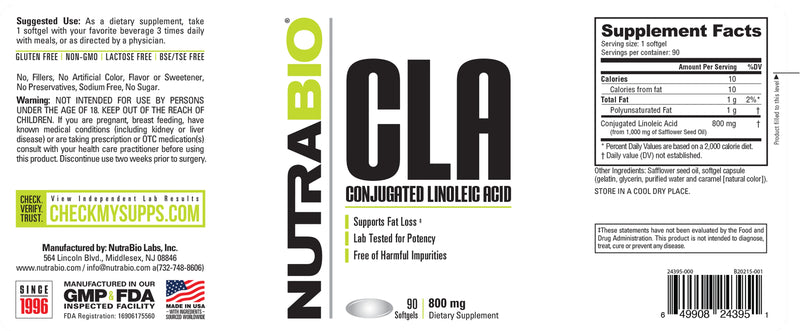 NutraBio CLA 800ng- 90softgels