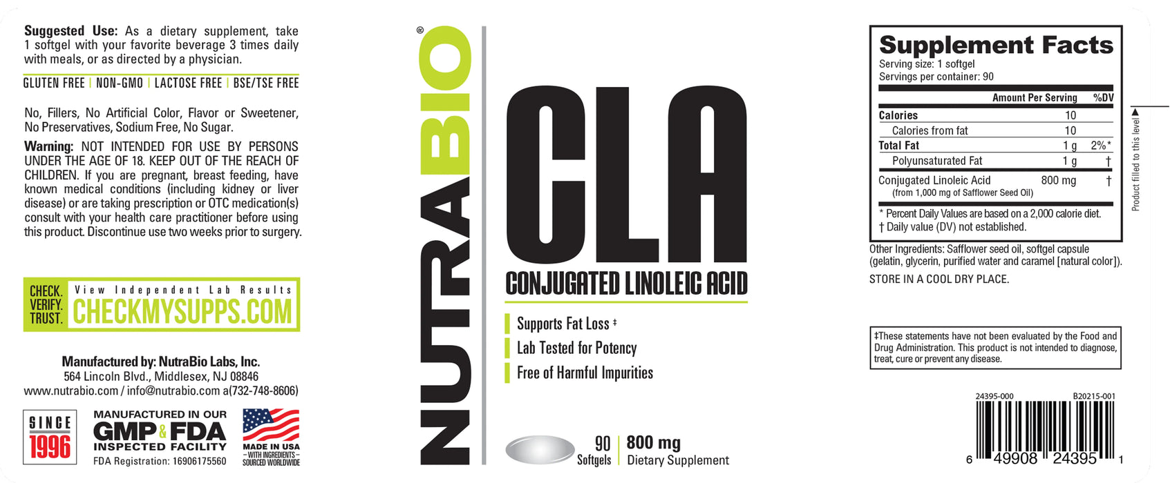 NutraBio CLA 800ng- 90softgels