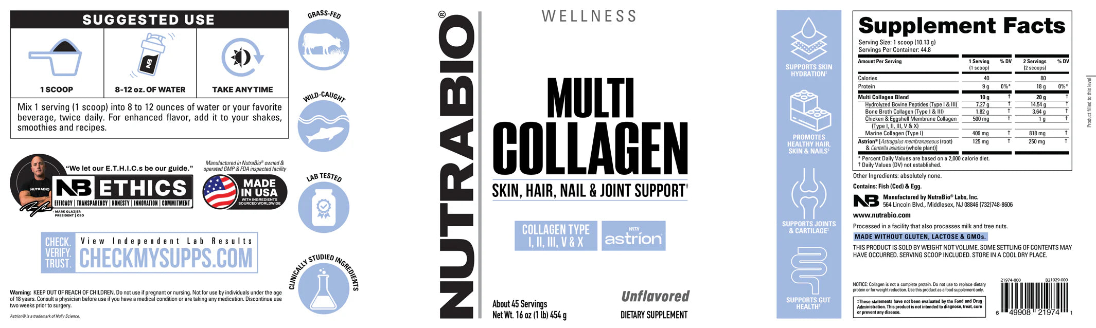 NutraBio Multi Collagen - 45 servings