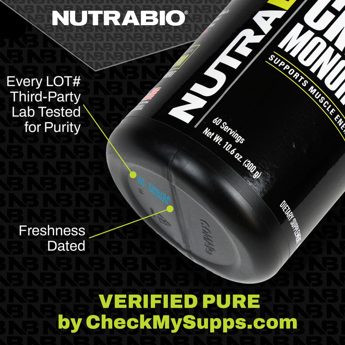 NutraBio Creatine Monohydrate - 300 Grams 60 servings