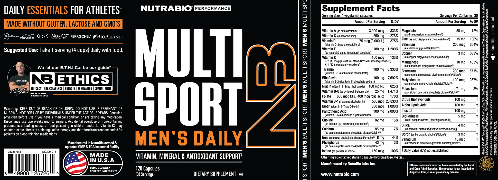 NutraBio MultiSport for Men 120VegCaps