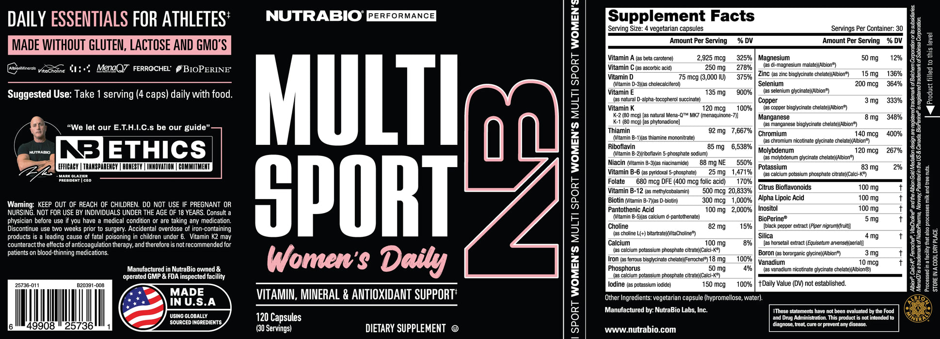 NutraBio MultiSport for Women 120VegCaps