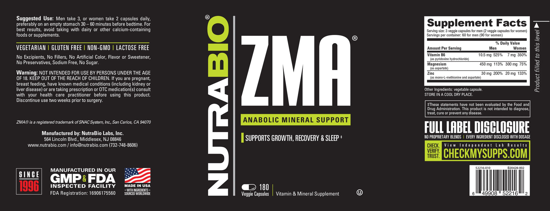 NutraBio ZMA 90vegcaps