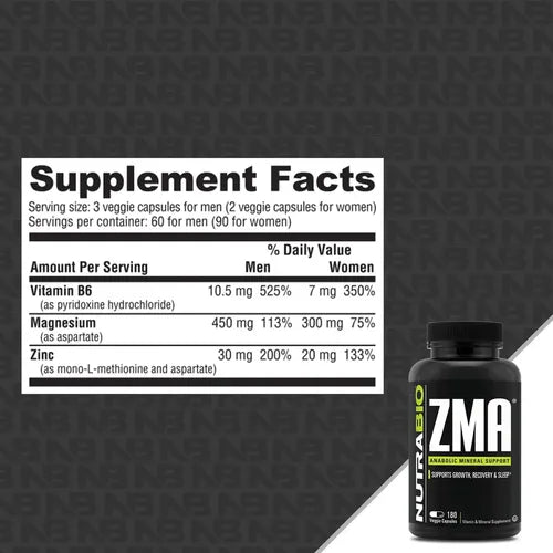 NutraBio ZMA 180 Caps